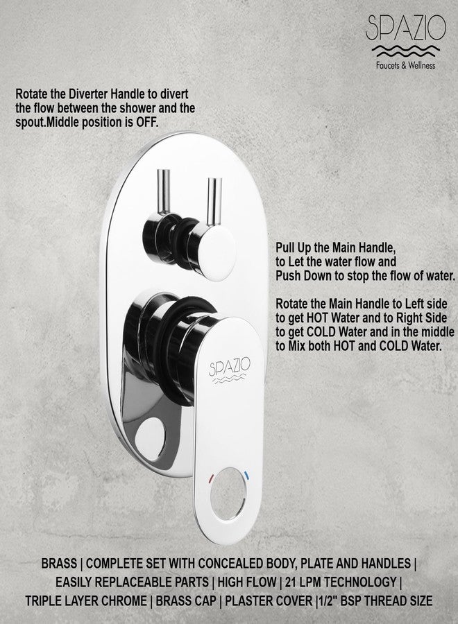 Spazio Prime Brass Single Lever 4 Way / 2 Inlet Concealed Body High Flow Diverter With Exposed Parts Kit Complete Set, Chrome Finish, For Bathroom/Bath & Shower System Diverter Faucet - Image 5